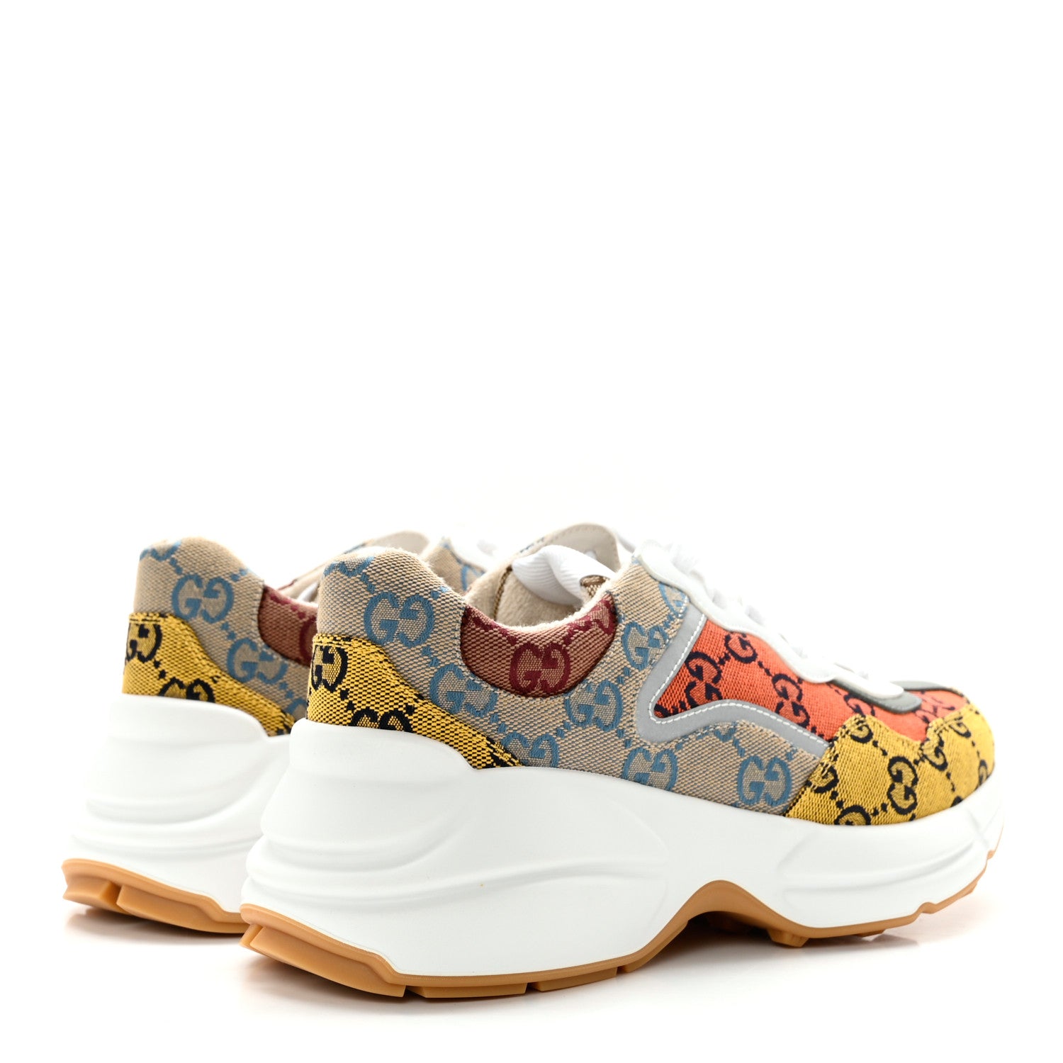 Gucci Monogram Multicolor Demetra Womens Rhyton Sneakers 37.5 Yellow Blue Great White Tabasco 4 of 9