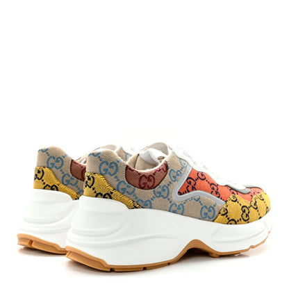 Gucci Monogram Multicolor Demetra Womens Rhyton Sneakers 37.5 Yellow Blue Great White Tabasco 4 of 9