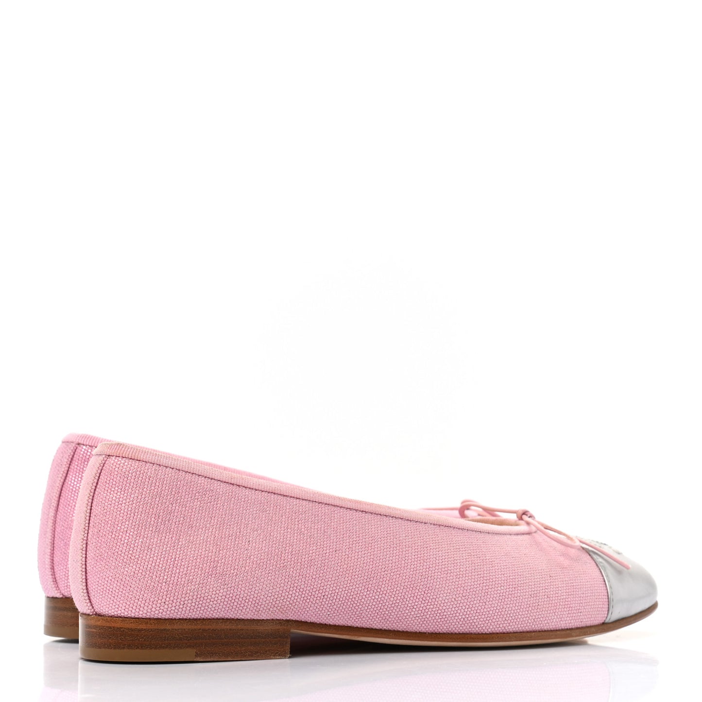 Iridescent Fabric Lambskin Cap Toe Ballerina Flats 36 Pink Light Grey