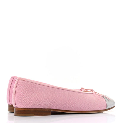 Chanel Iridescent Fabric Lambskin Cap Toe Ballerina Flats 36 Pink Light Grey 4 of 9