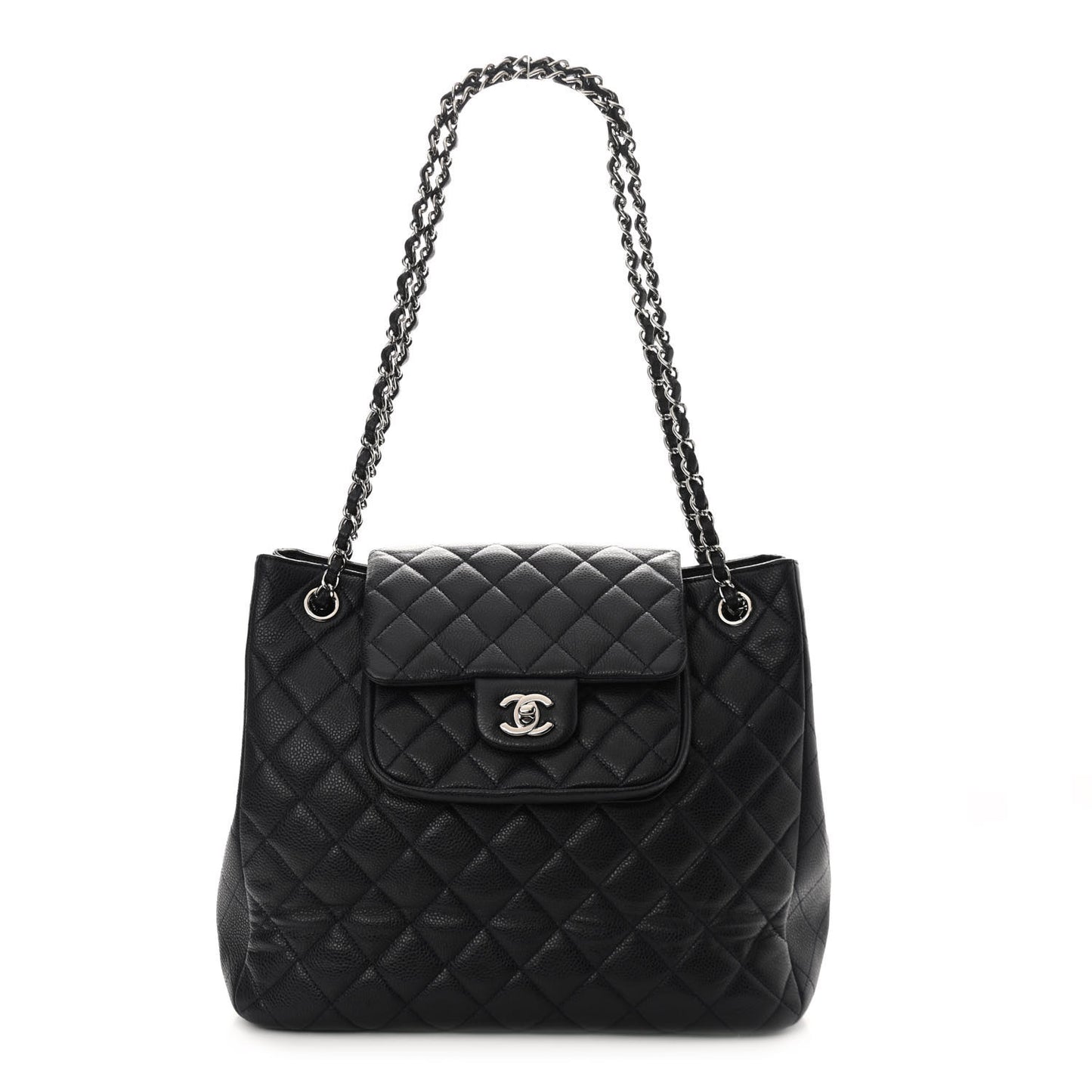 Caviar Quilted Flap Tote Navy Blue