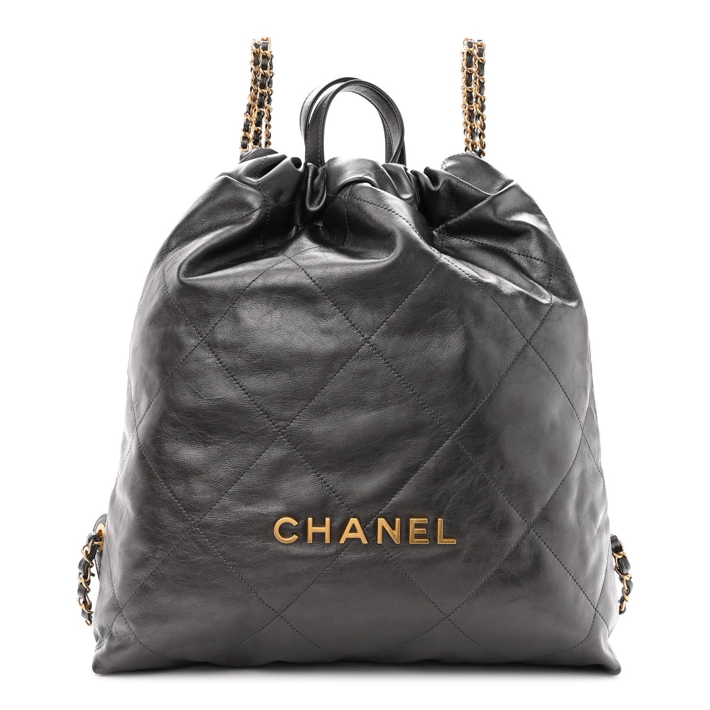 Metallic Calfskin Quilted Chanel 22 Backpack Ruthenium