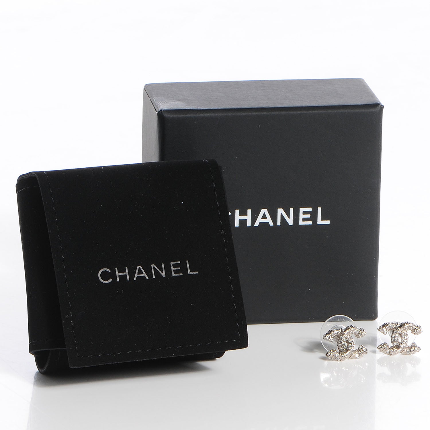 Chanel Crystal CC Earrings Silver 5 of 11