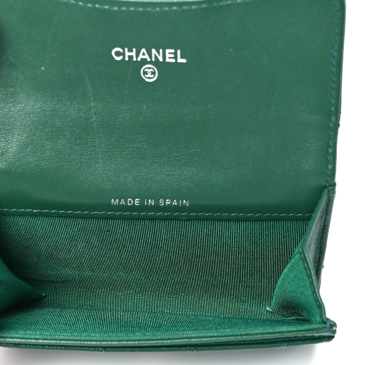 Lambskin Quilted Flap Card Holder Wallet Green