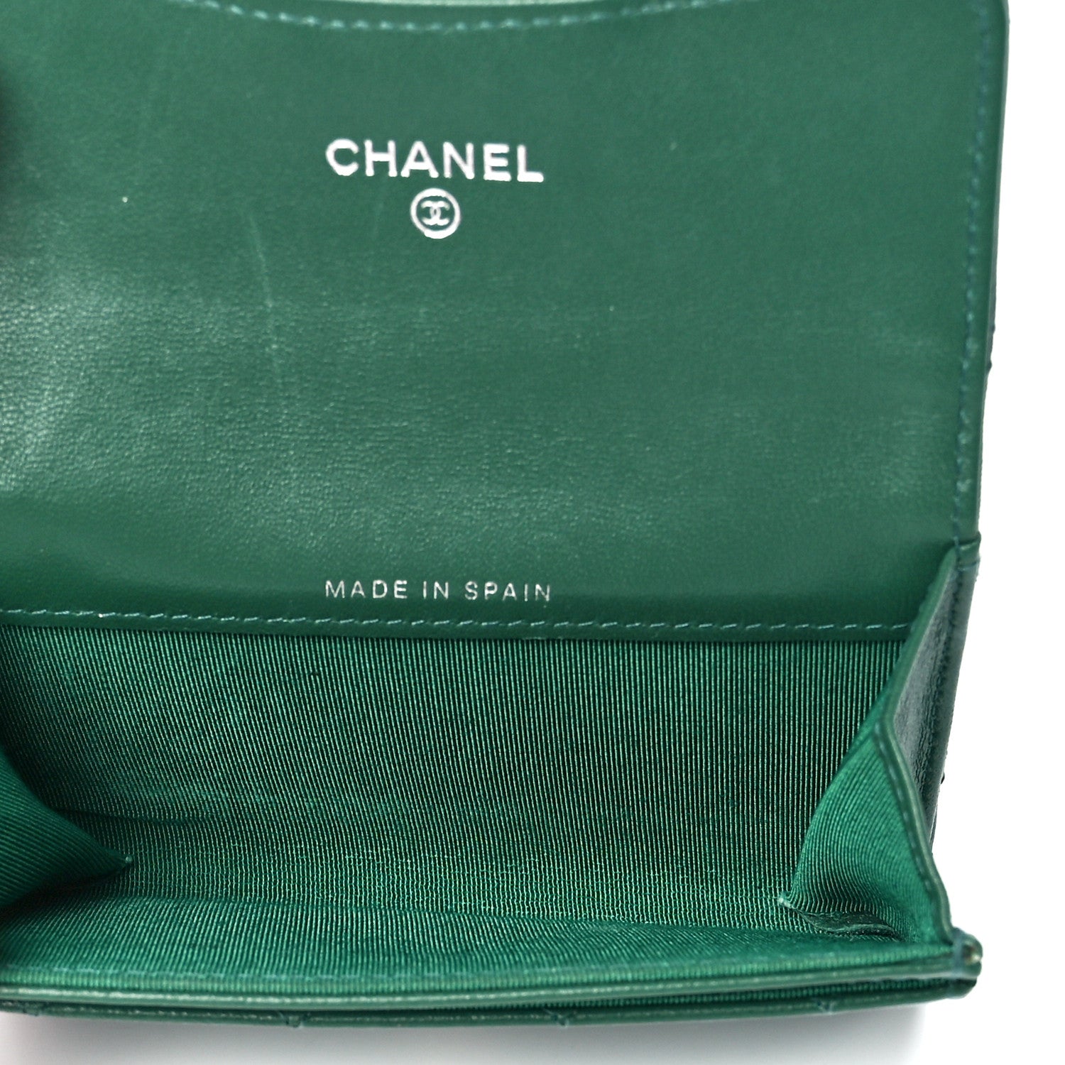 Chanel Lambskin Quilted Flap Card Holder Wallet Green 5 of 12