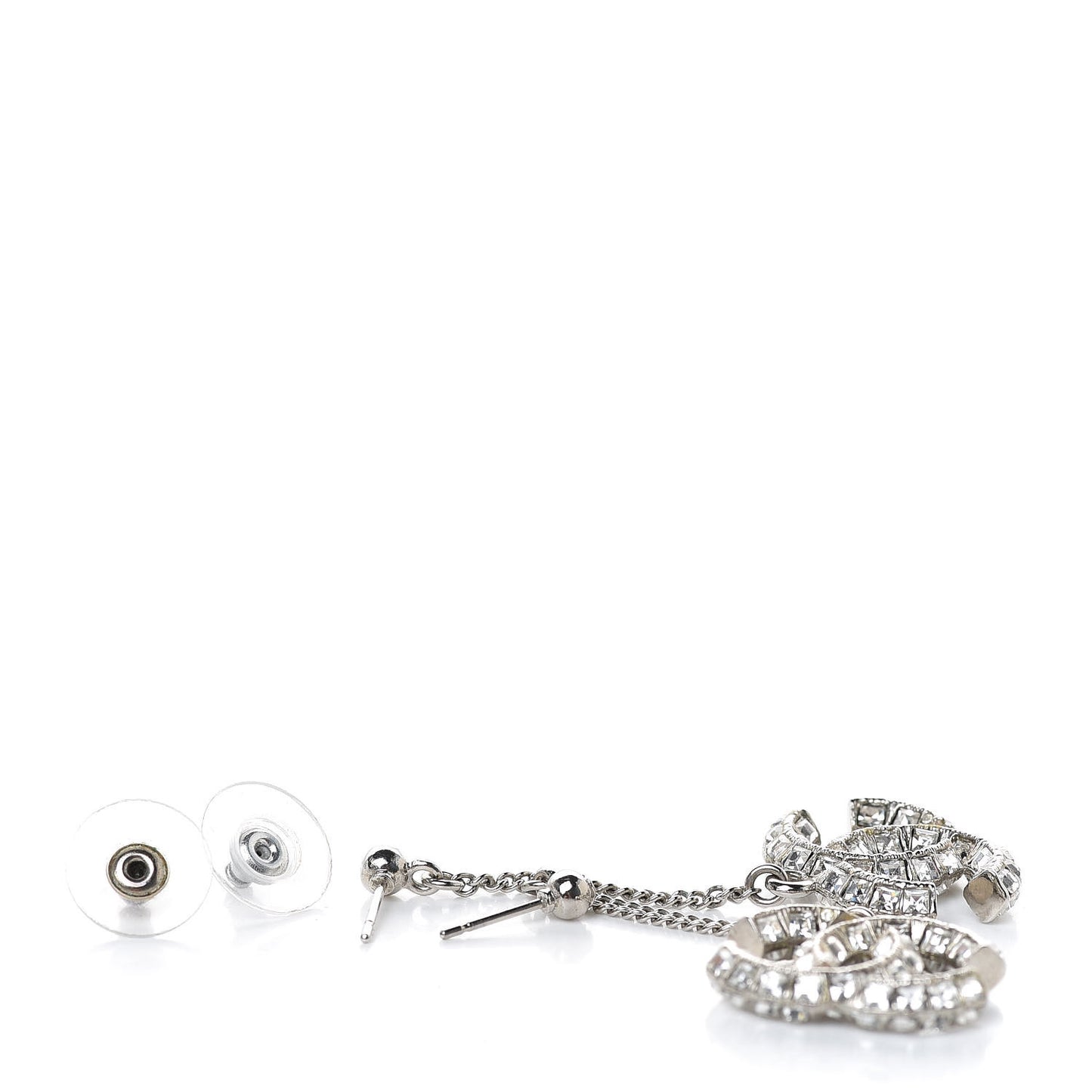 Baguette Crystal CC Drop Earrings Silver