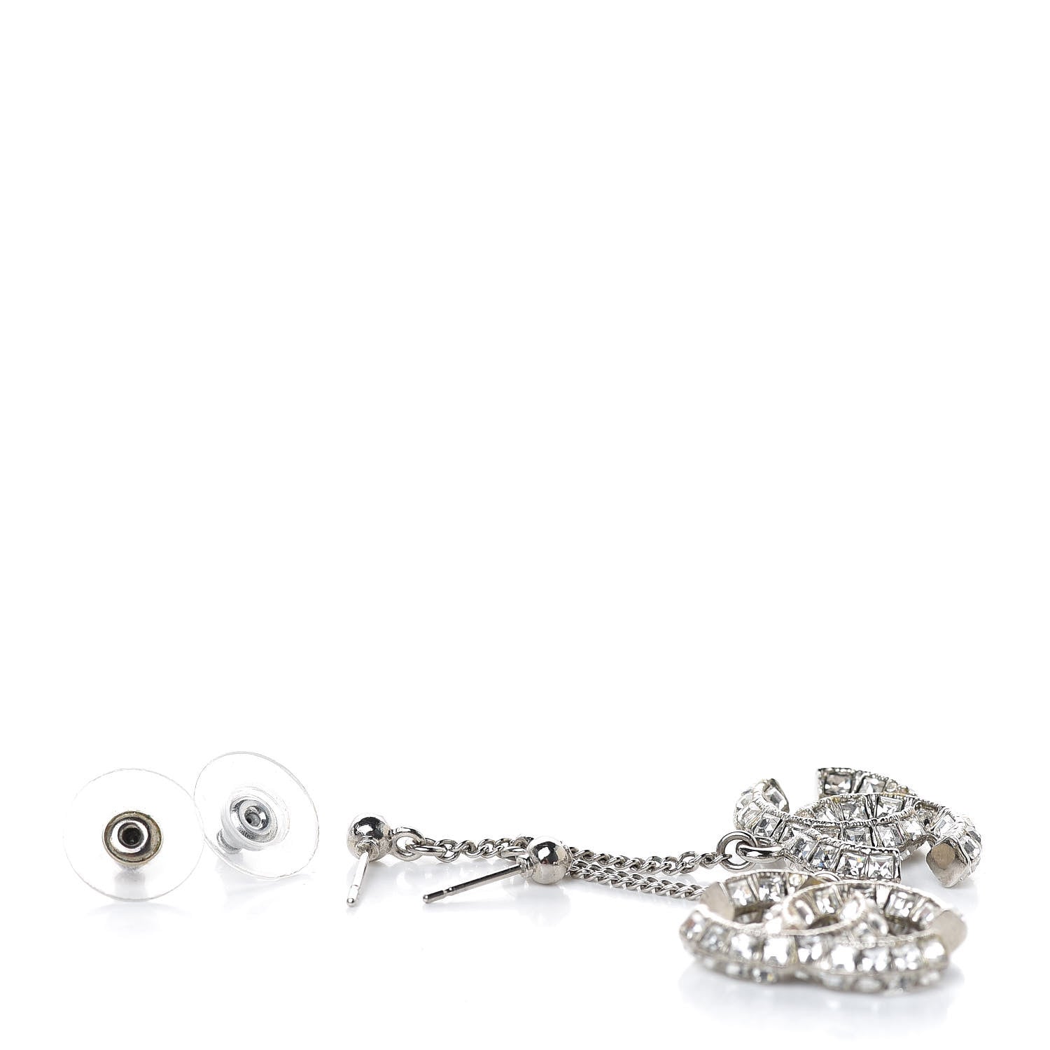 Chanel Baguette Crystal CC Drop Earrings Silver 3 of 4