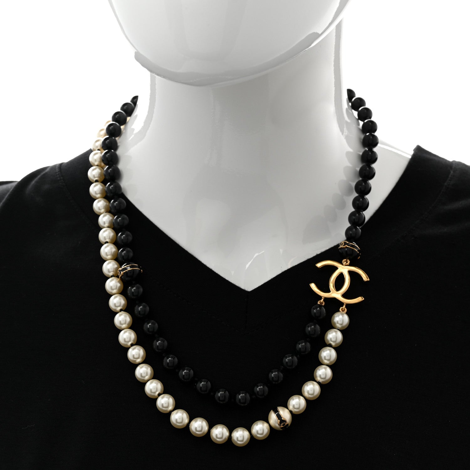 Chanel Pearl Beaded CC Necklace Black White 2 of 6