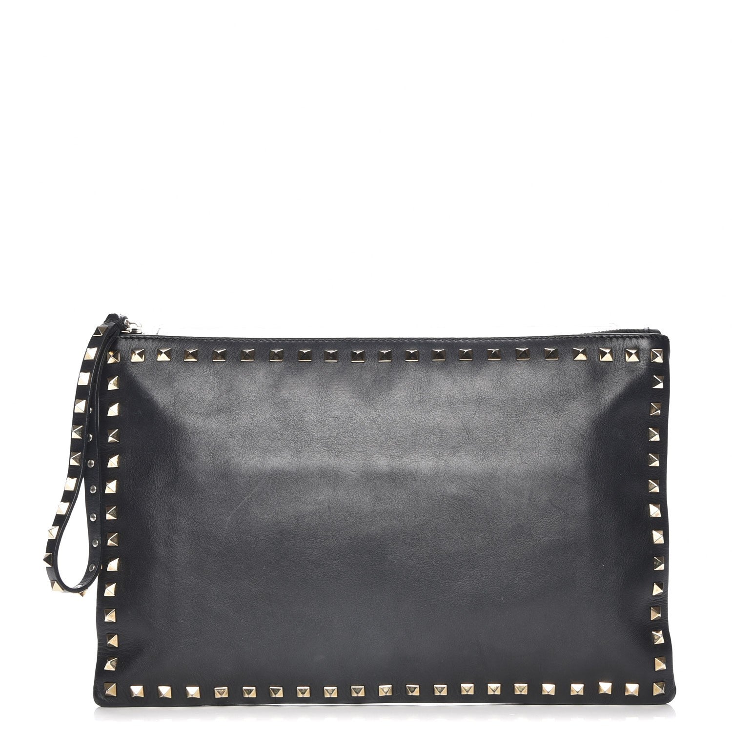 Valentino Garavani Vitello Large Rockstud Zip Wristlet Pouch Black 1 of 8