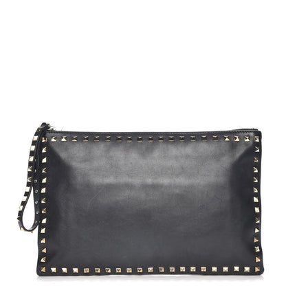 Valentino Garavani Vitello Large Rockstud Zip Wristlet Pouch Black 1 of 8