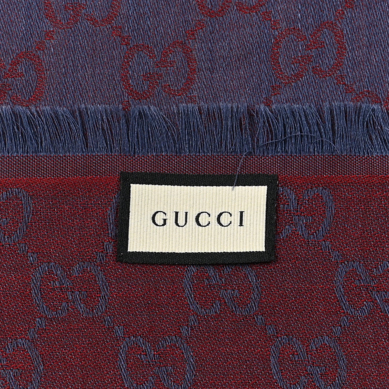 Gucci Wool Silk Monogram GGWeb Fringe Shawl Lacquer Sky Blue 2 of 4