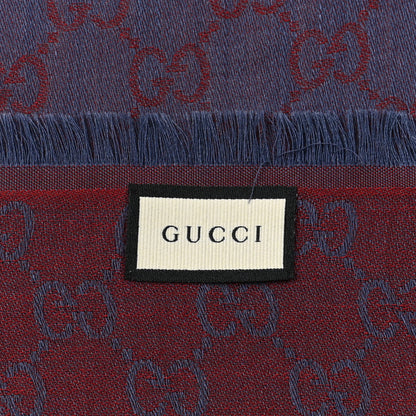 Gucci Wool Silk Monogram GGWeb Fringe Shawl Lacquer Sky Blue 2 of 4