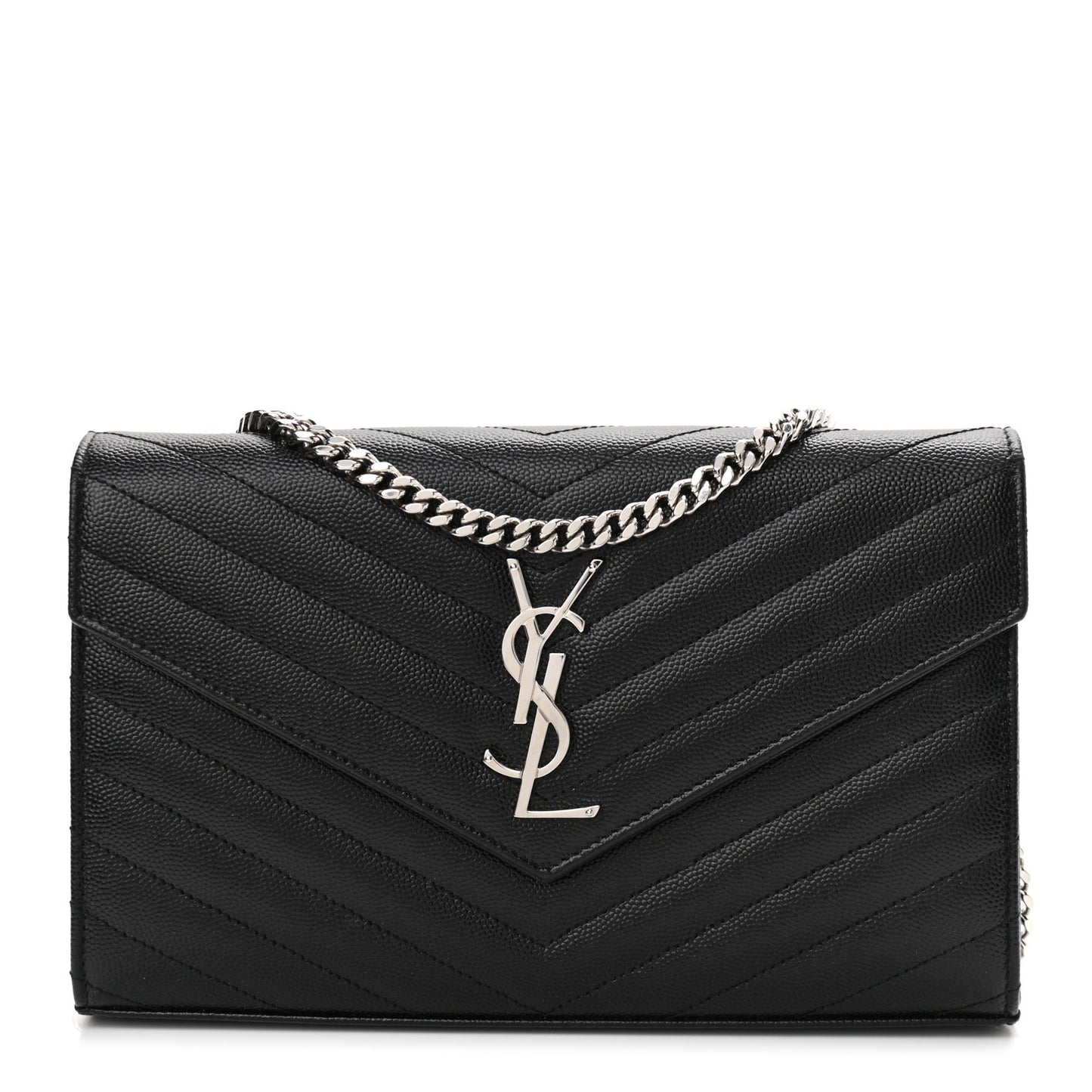 Grain De Poudre Matelasse Chevron Monogram Chain Wallet Black