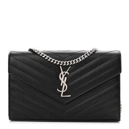 Saint Laurent Grain De Poudre Matelasse Chevron Monogram Chain Wallet Black 1 of 11