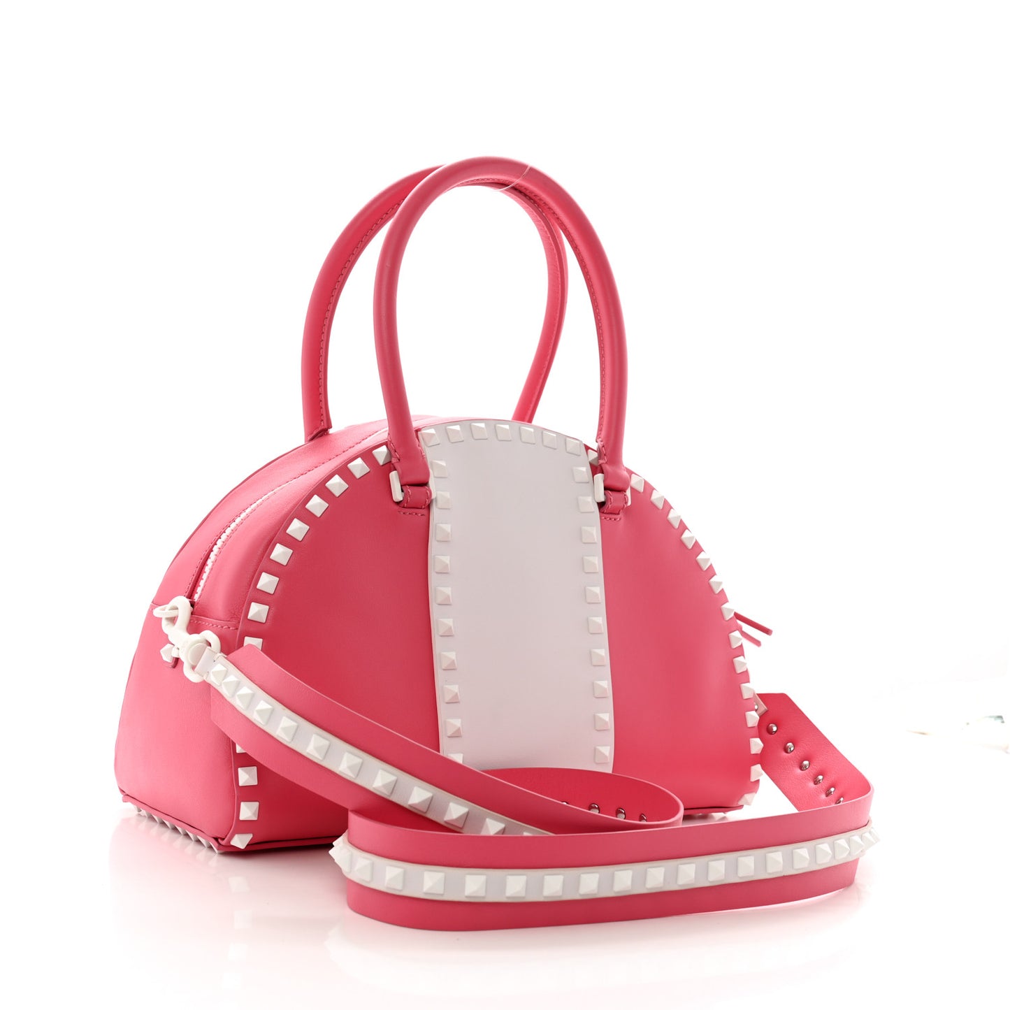 Vitello Colorblock Free Rockstud Top Handle Shoulder Bag Pink Optic White