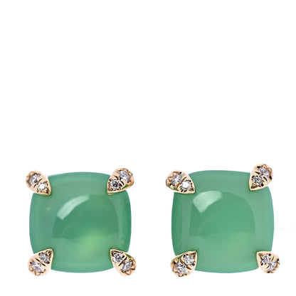 David Yurman 18K Yellow Gold Diamond Chrysoprase 8mm Chatelaine Earrings 1 of 4
