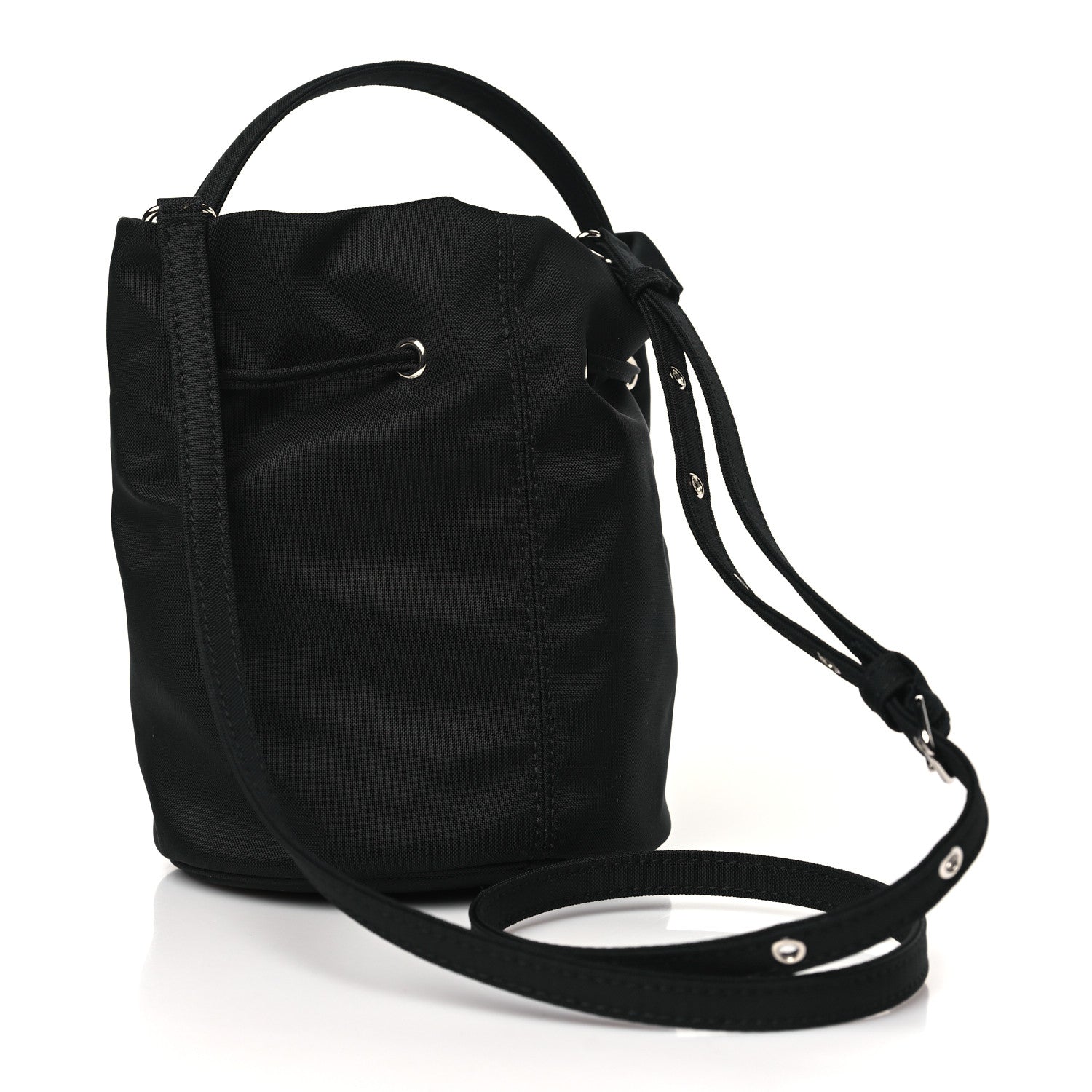 Balenciaga Recycled Sport Nylon Logo Embroidered Wheel Drawstring Bucket Bag Black White 3 of 10