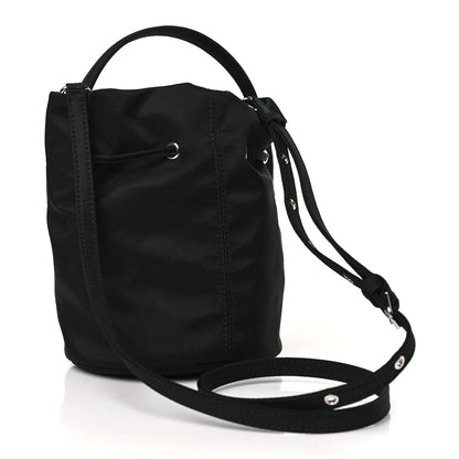 Balenciaga Recycled Sport Nylon Logo Embroidered Wheel Drawstring Bucket Bag Black White 3 of 10
