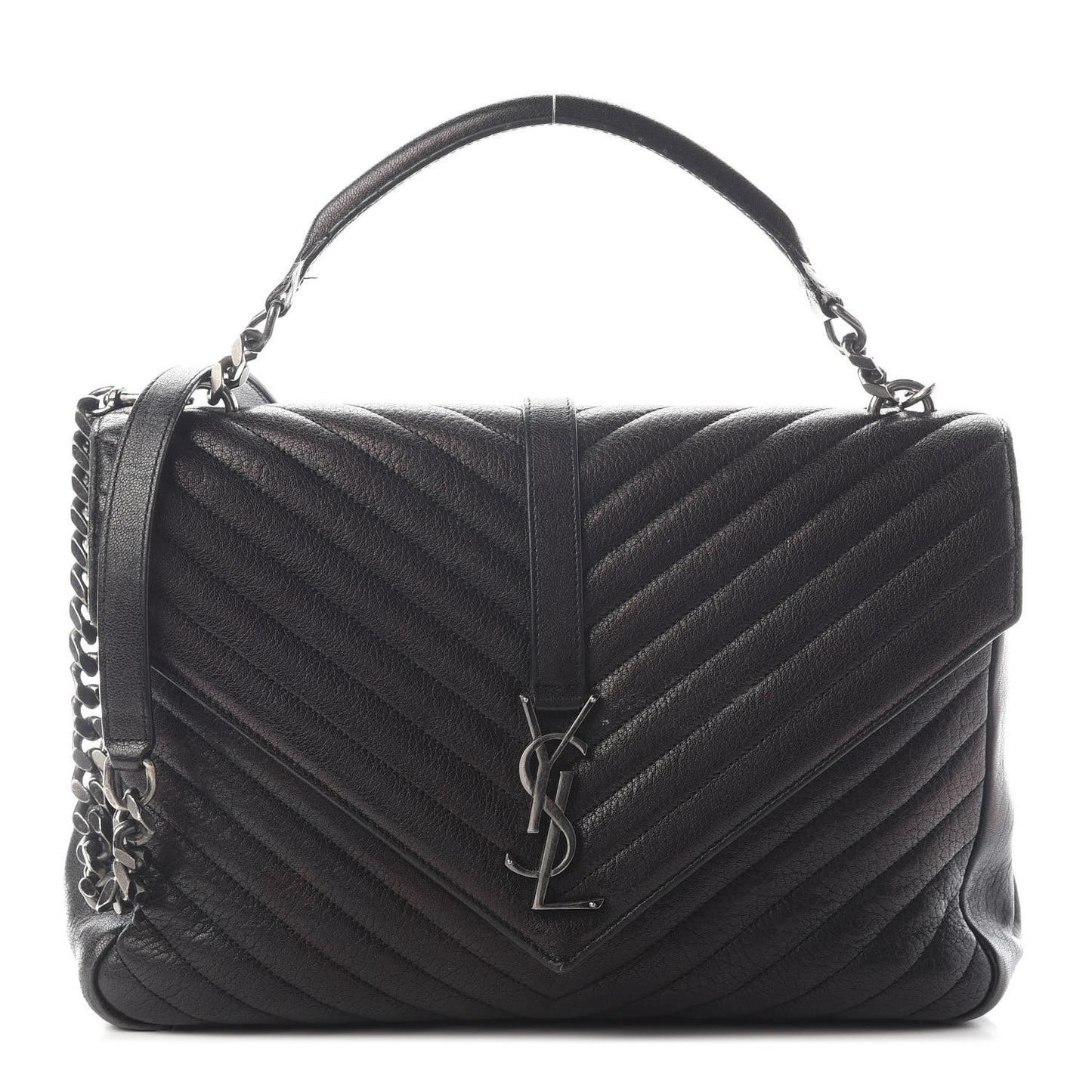 Sheepskin Matelasse Chevron Monogram Large College Satchel Black