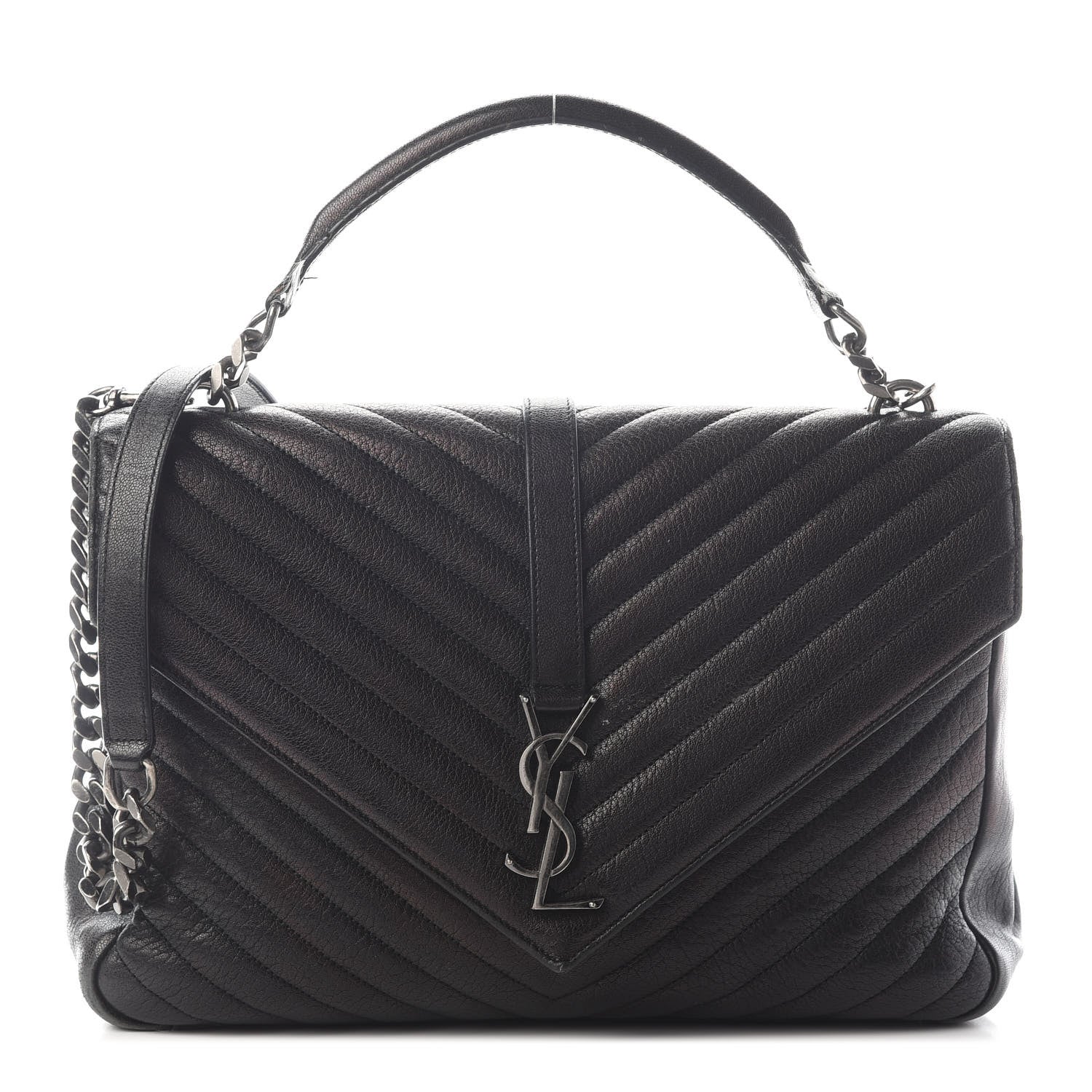 Saint Laurent Sheepskin Matelasse Chevron Monogram Large College Satchel Black 1 of 12