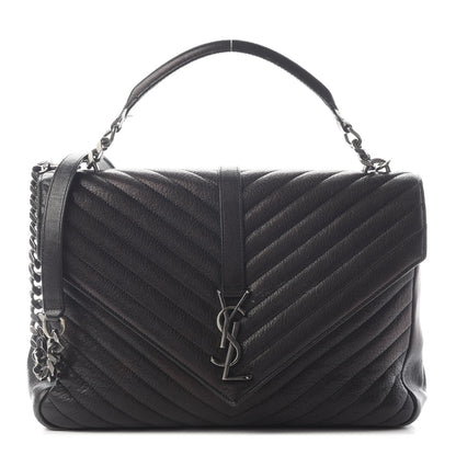 Saint Laurent Sheepskin Matelasse Chevron Monogram Large College Satchel Black 1 of 12