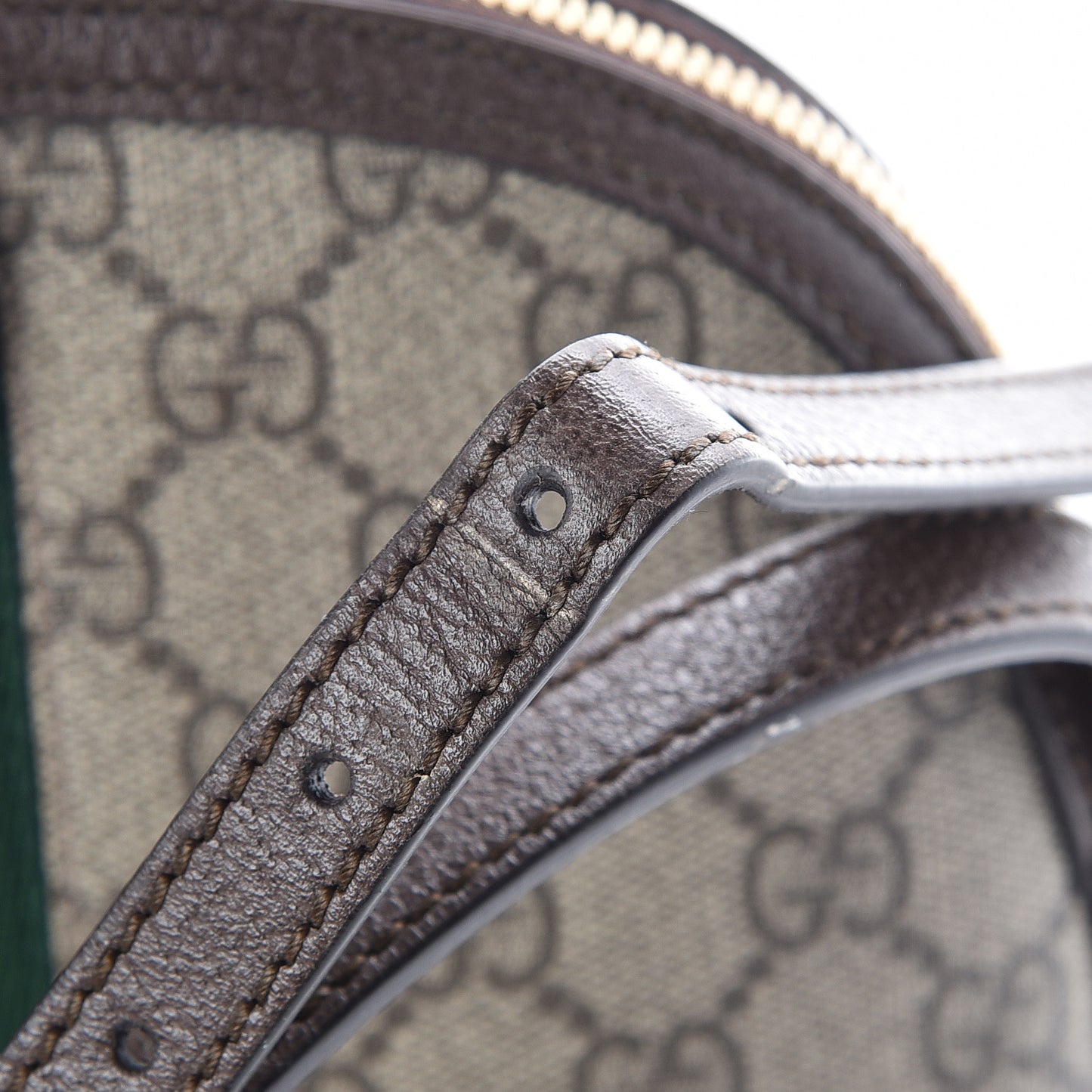 GG Supreme Monogram Textured Dollar Calfskin Web Small Ophidia Dome Shoulder Bag Beige Ebony New Acero