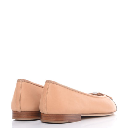 Chanel Lambskin Cap Toe Ballerina Flats 38.5 Beige Black 4 of 10