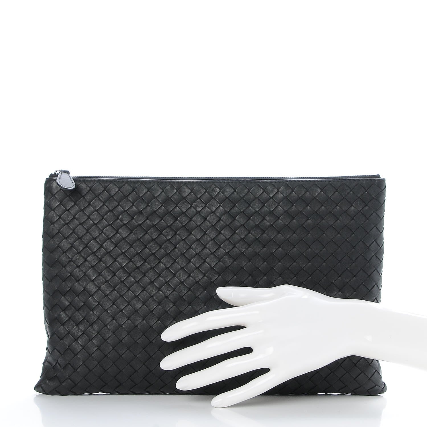Bottega Veneta Nappa Intrecciato Large Flat Zip Biletto Pouch Nero Black 2 of 7