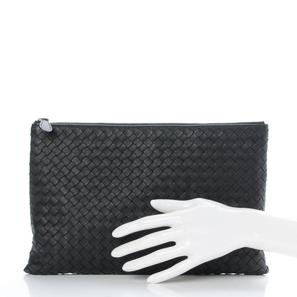 Bottega Veneta Nappa Intrecciato Large Flat Zip Biletto Pouch Nero Black 2 of 7