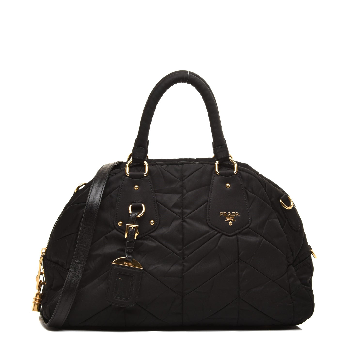 Nylon Chevron Quilted Dome Satchel Black