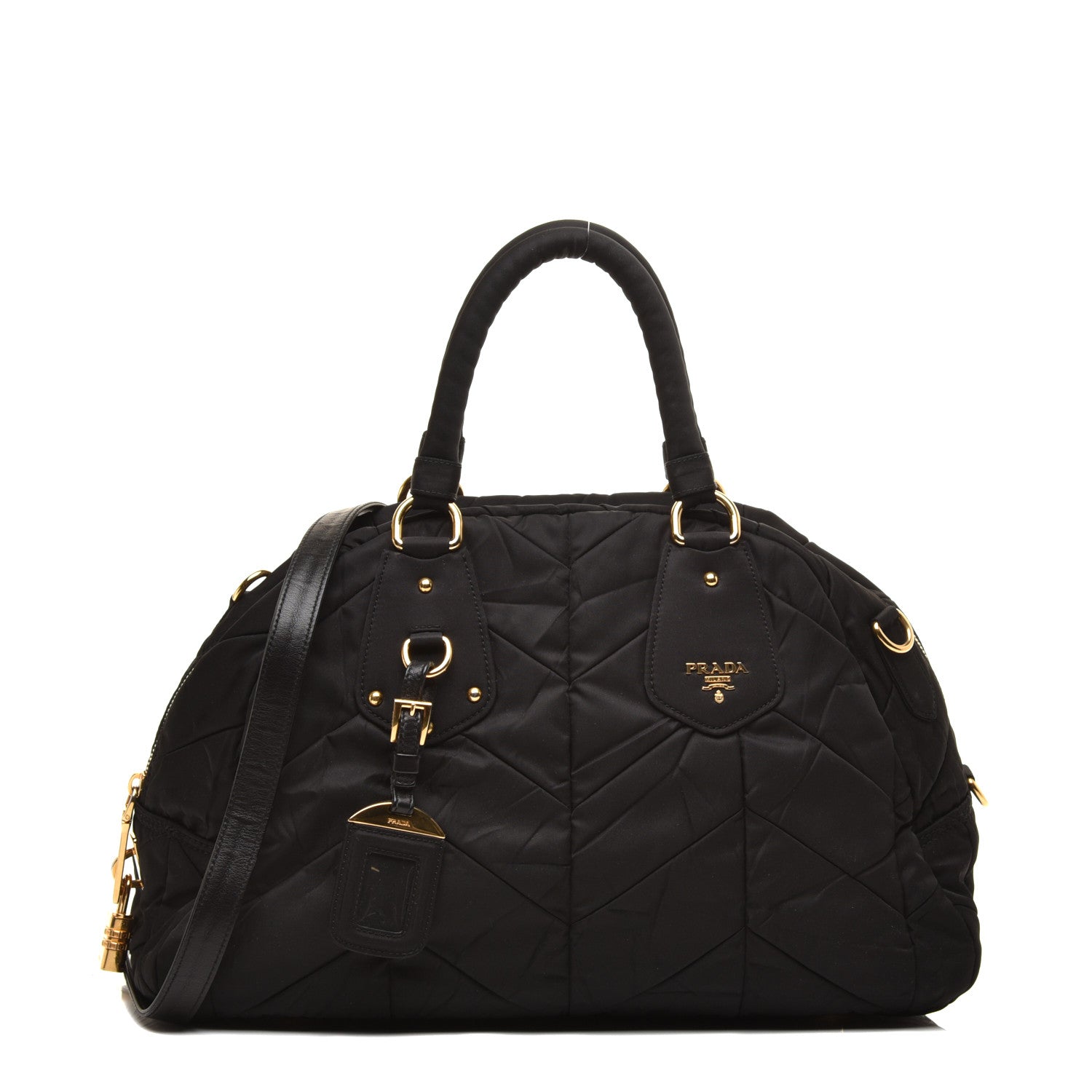 Prada Nylon Chevron Quilted Dome Satchel Black 2 of 8