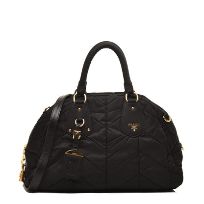 Prada Nylon Chevron Quilted Dome Satchel Black 2 of 8