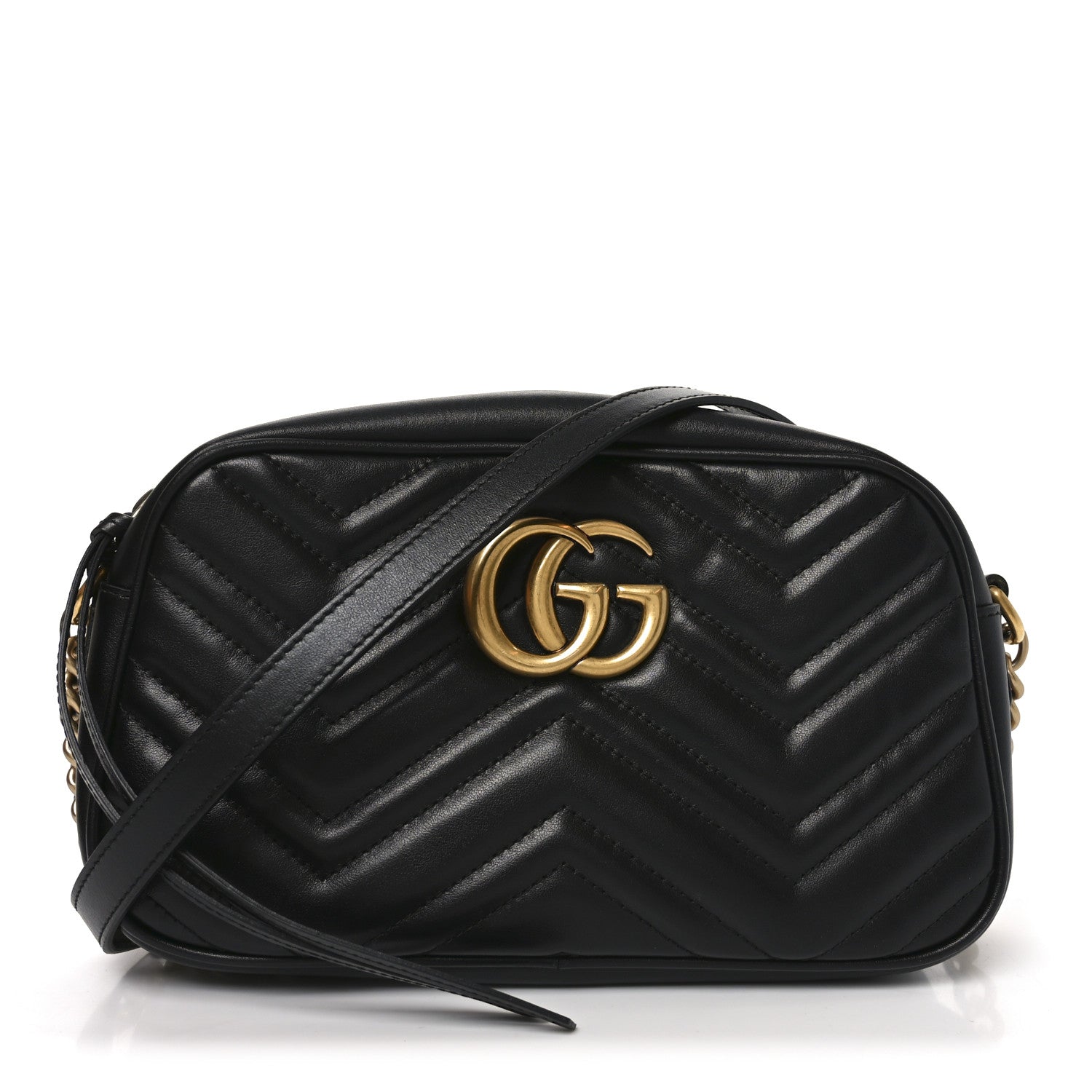 Gucci Calfskin Matelasse Small GG Marmont Chain Shoulder Bag Black 1 of 11