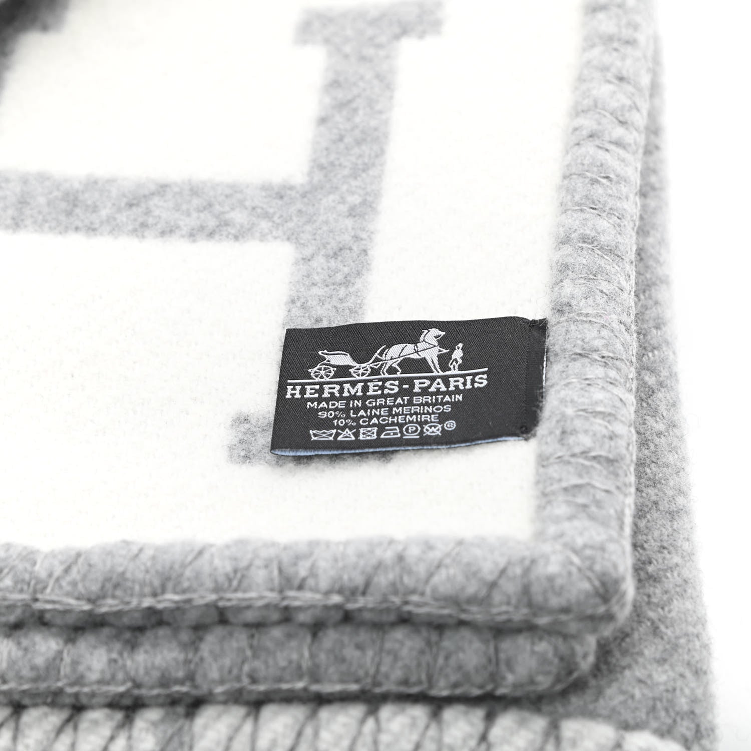 Hermes Wool Cashmere Avalon III Blanket Ecru Gris Clair 3 of 3