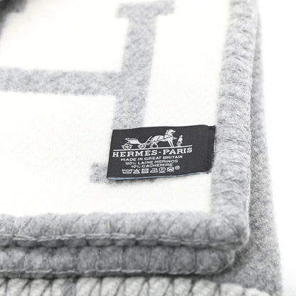Hermes Wool Cashmere Avalon III Blanket Ecru Gris Clair 3 of 3