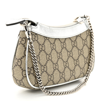 Gucci GG Supreme Monogram Lame Textured Dollar Calfskin Mini Ophidia Chain Bag Beige Ebony Silver 3 of 10