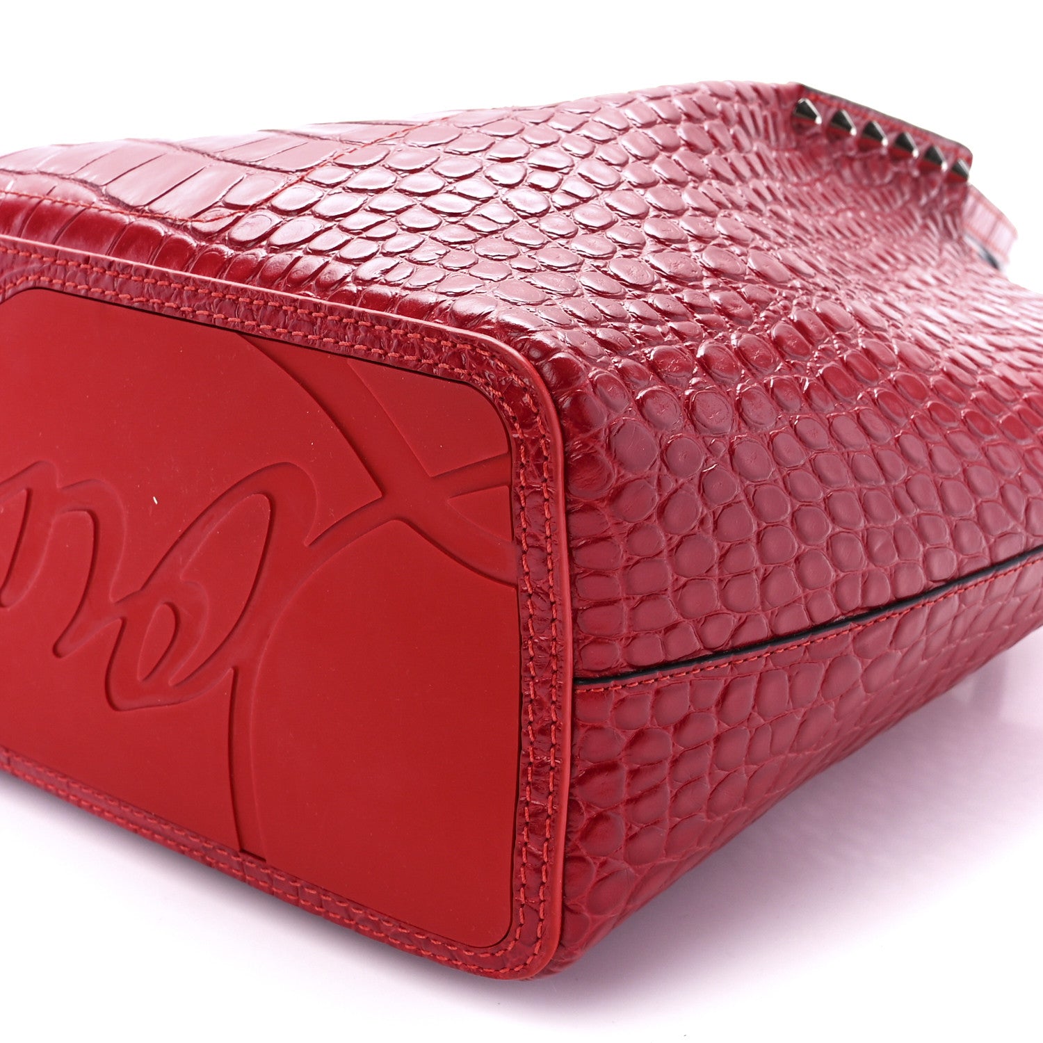 Christian Louboutin Crocodile Embossed Calfskin Spiked Small Cabarock Shopper Tote Red 12 of 12