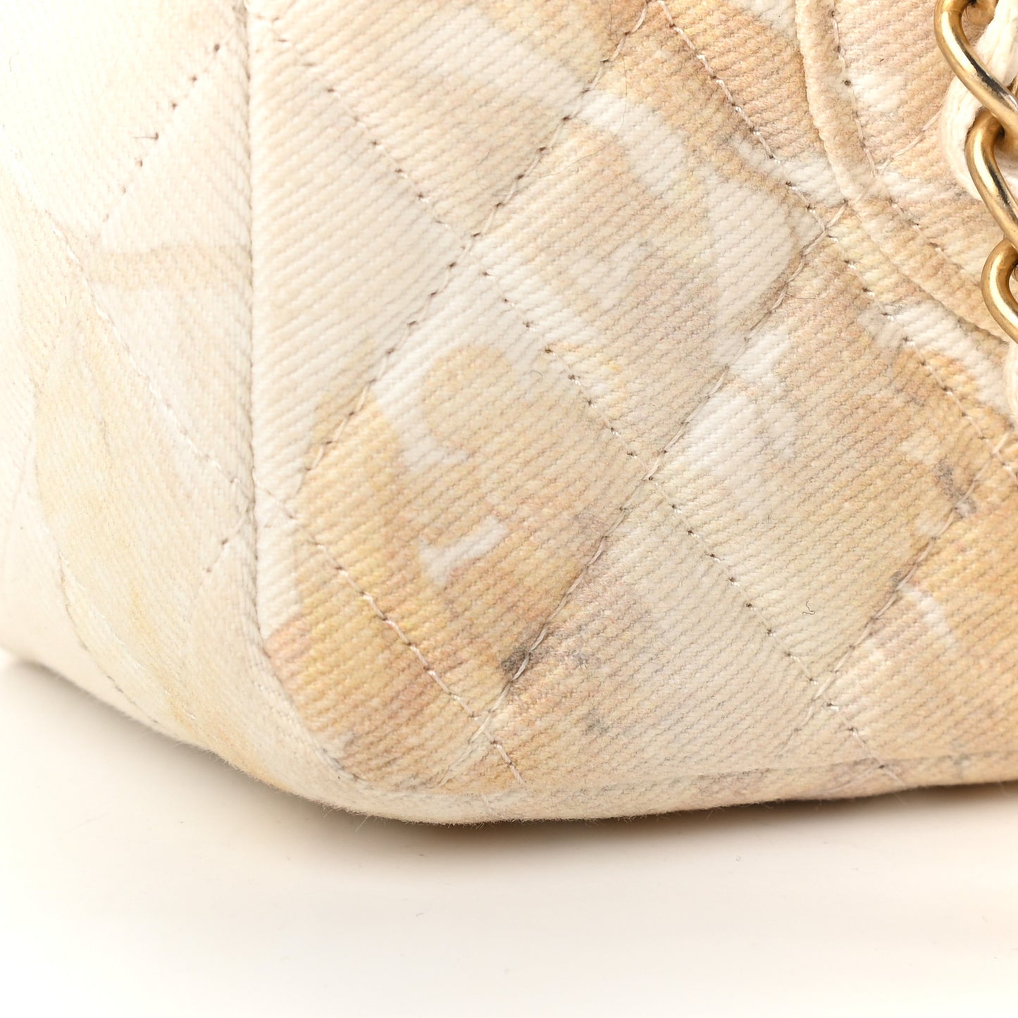 Denim Floral Printed Medium Double Flap Beige