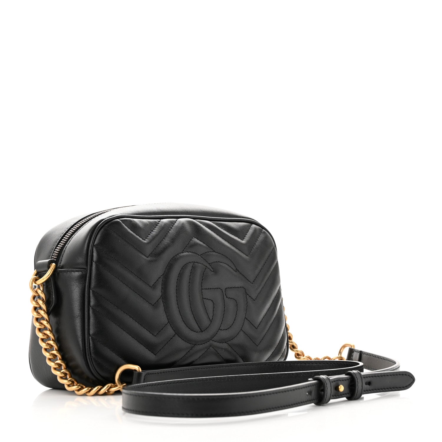 Gucci Calfskin Matelasse Small GG Marmont Chain Shoulder Bag Black 3 of 12