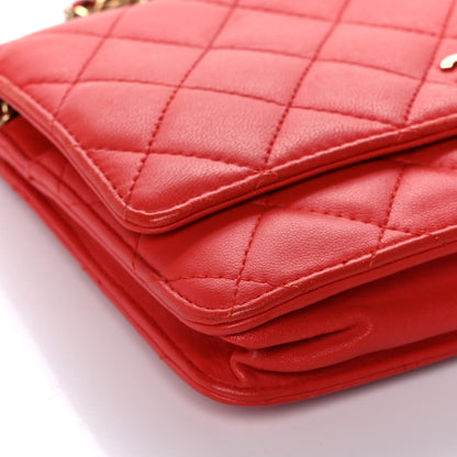 Chanel Lambskin Quilted Wallet On Chain WOC Light Red 5 of 11
