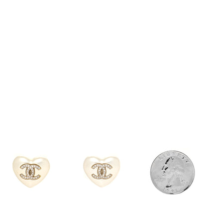 Chanel Pearl Crystal CC Heart Earrings Gold 2 of 4