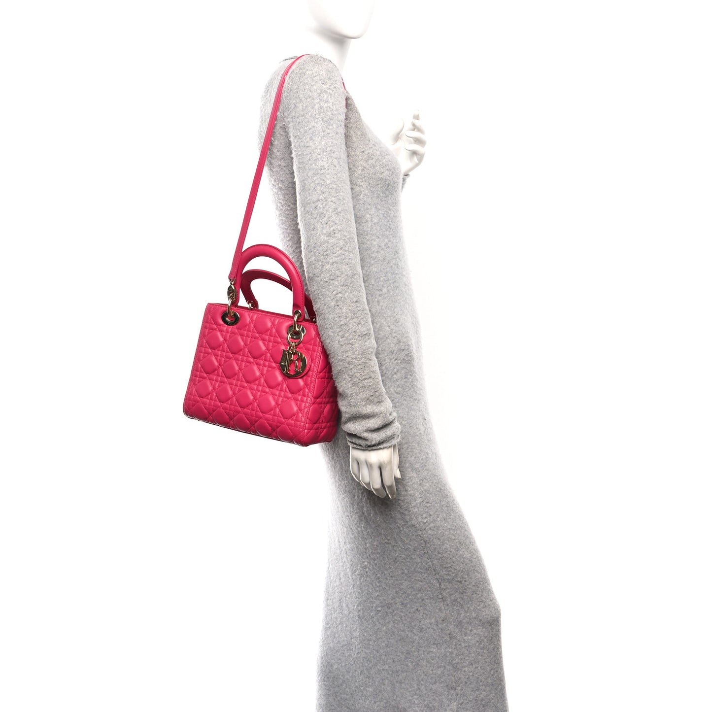 Lambskin Cannage Medium Lady Dior Fuchsia