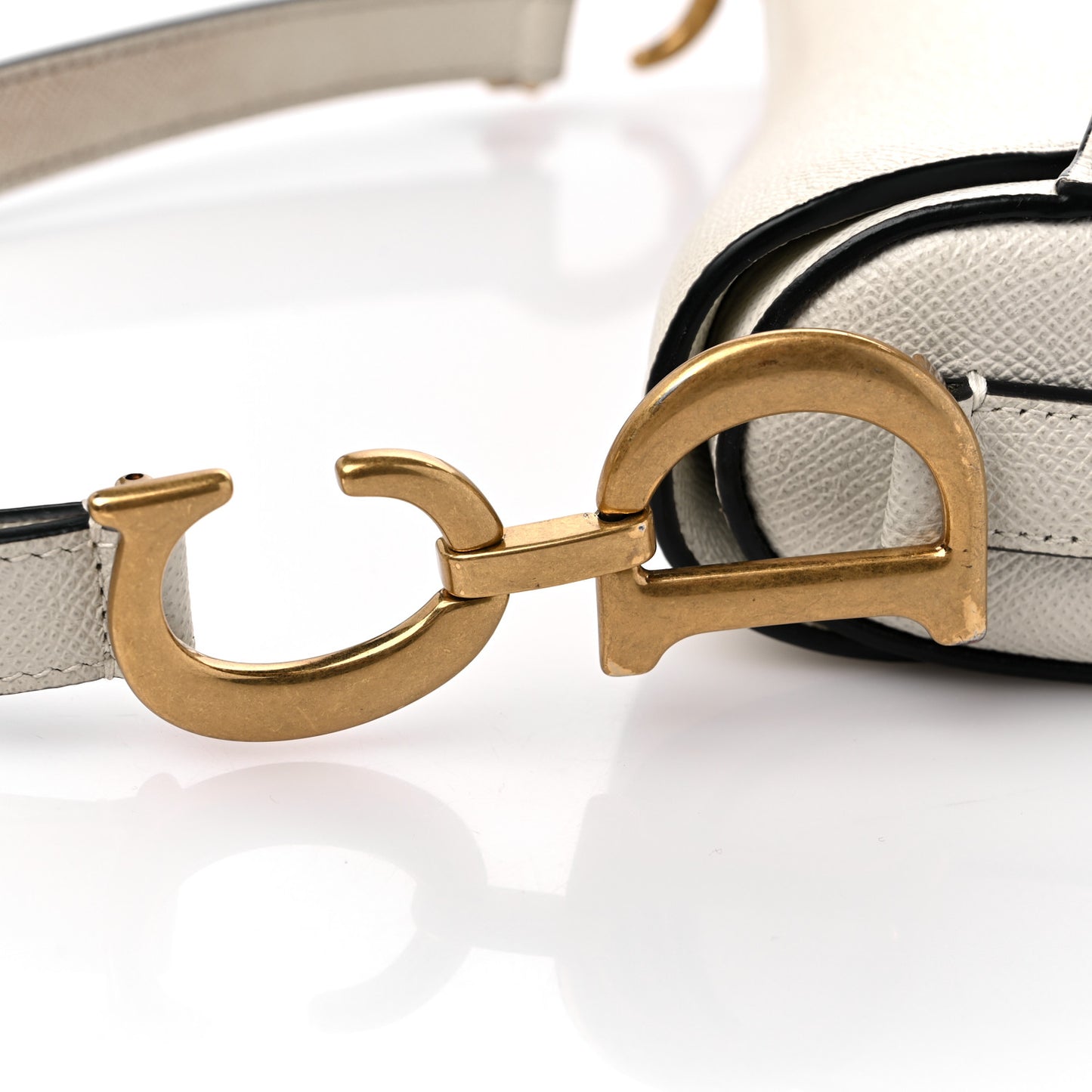 Grained Calfskin Saddle Bag White
