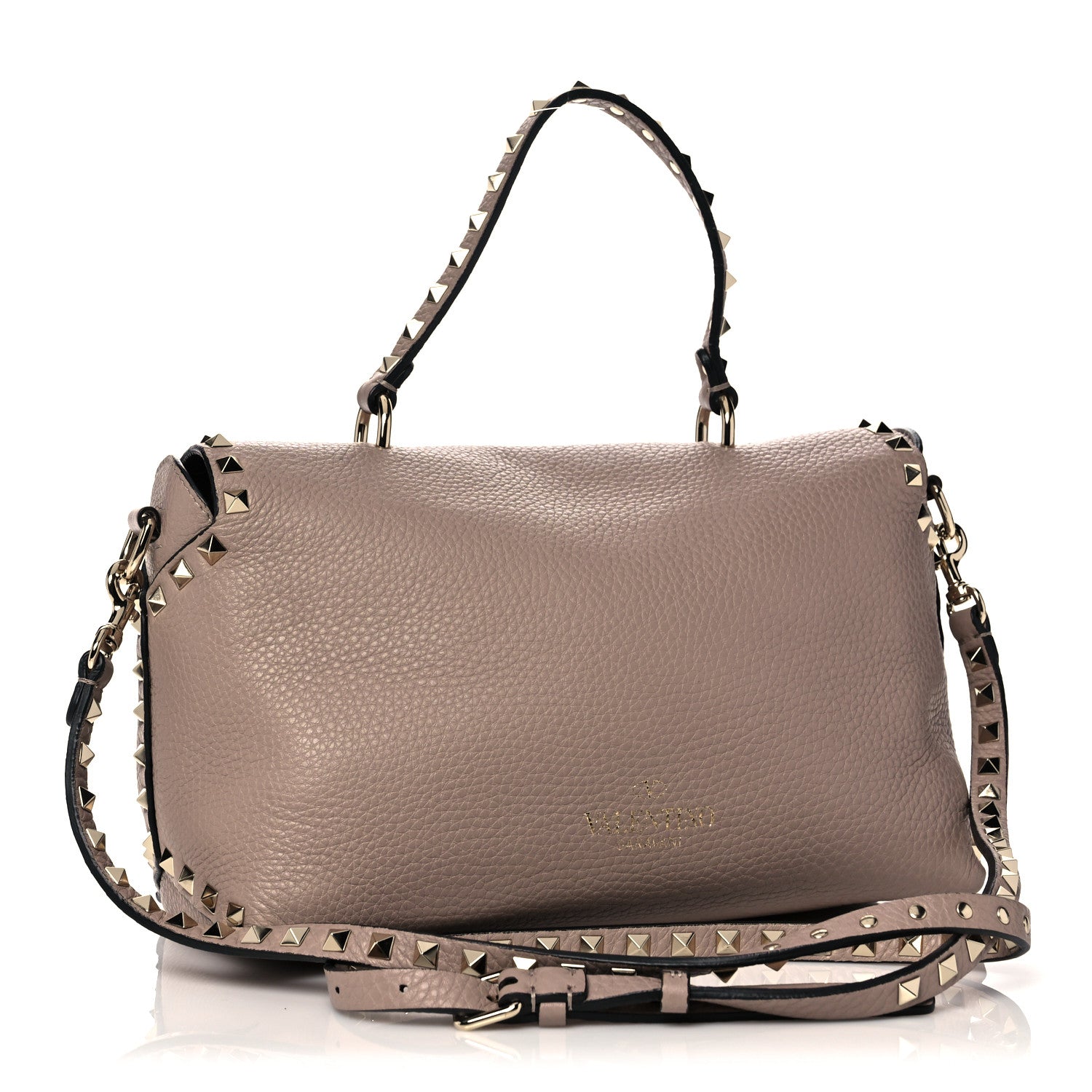 Valentino Garavani Pebbled Calfskin Rockstud Single Handle Flap Bag Poudre 2 of 12