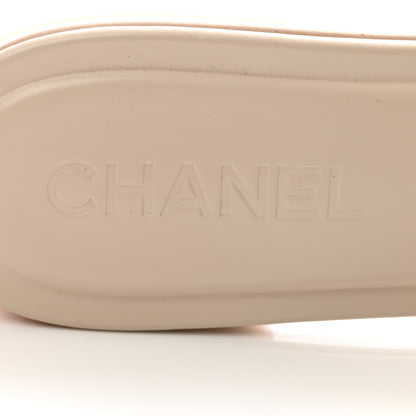 Chanel Calfskin Patent Calfskin Logo Mules 38.5 Beige 6 of 9