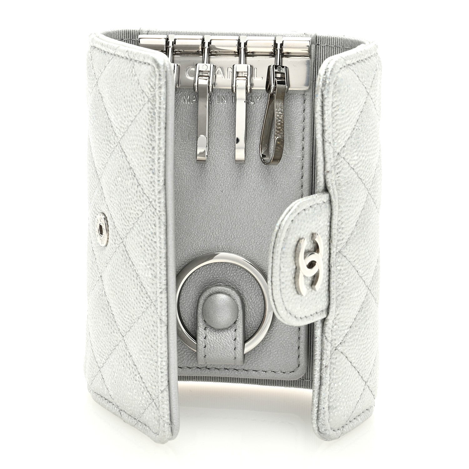Chanel Metallic Caviar Quilted Classic 4 Key Holder Wallet Silver 5 of 7