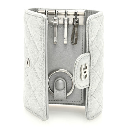 Chanel Metallic Caviar Quilted Classic 4 Key Holder Wallet Silver 5 of 7
