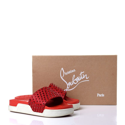 Christian Louboutin LOUBOUTIN Calfskin Spiked Crocodile Embossed Rubber Pool Fun Platform Flat Slide Sandals 42 Red 11 of 14