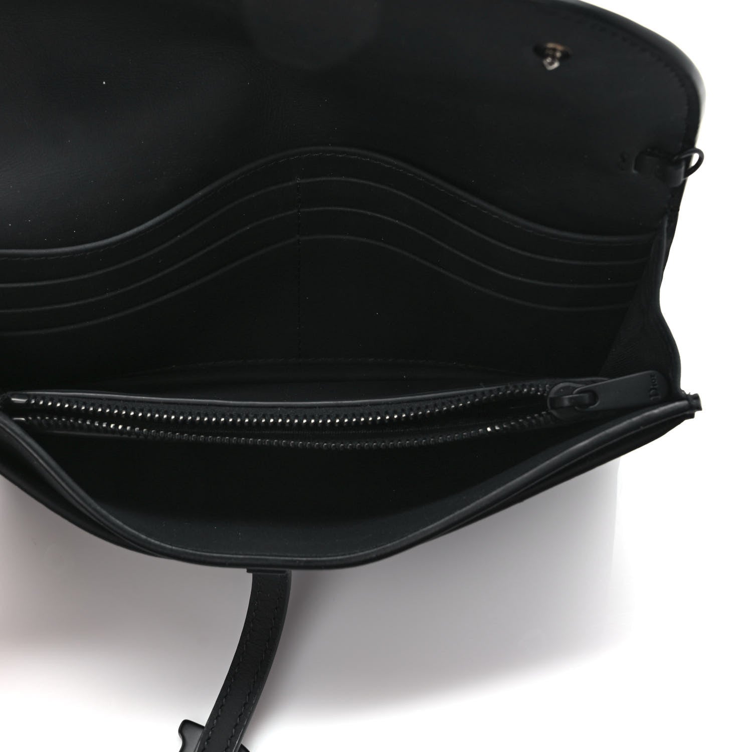 Christian Dior Ultra Matte Calfskin Saddle Chain Wallet Pouch Black 6 of 11