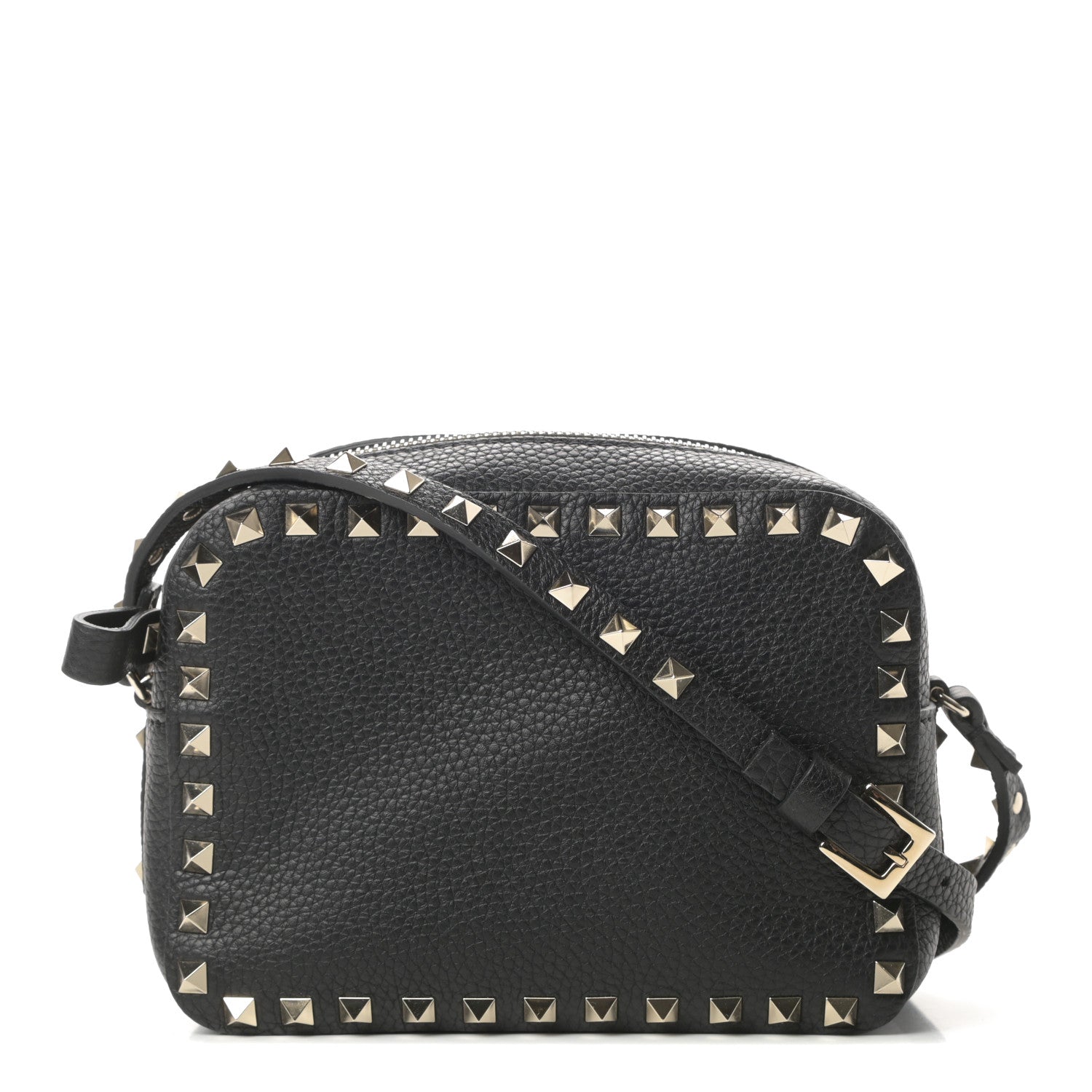 Valentino Garavani Pebbled Calfskin Rockstud Camera Crossbody Bag Black 1 of 9